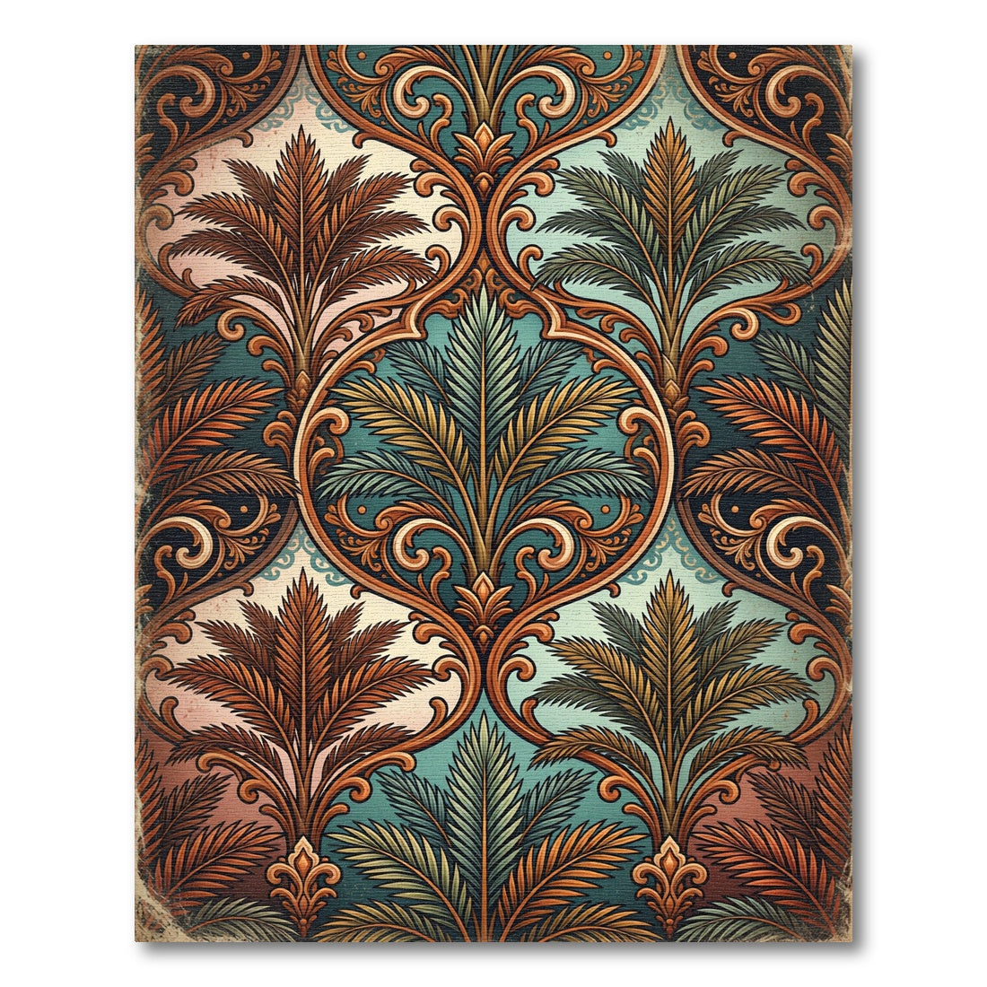 Ornate Teal and Copper Tropical Medallion Rug
