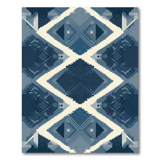 Coastal Blue Geometric Diamond Rug