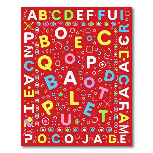 Colorful Alphabet Collage Red Rug