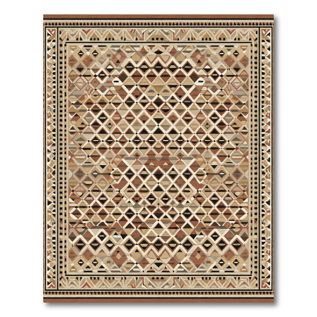 Earthy Geometric Diamond Lattice Rug