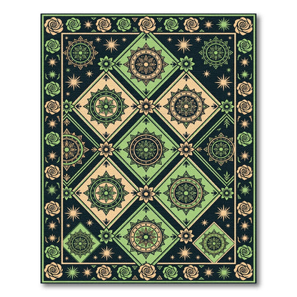Sage Green Floral Geometric Star Medallion Rug