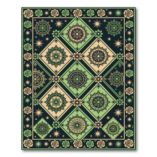 Sage Green Floral Geometric Star Medallion Rug