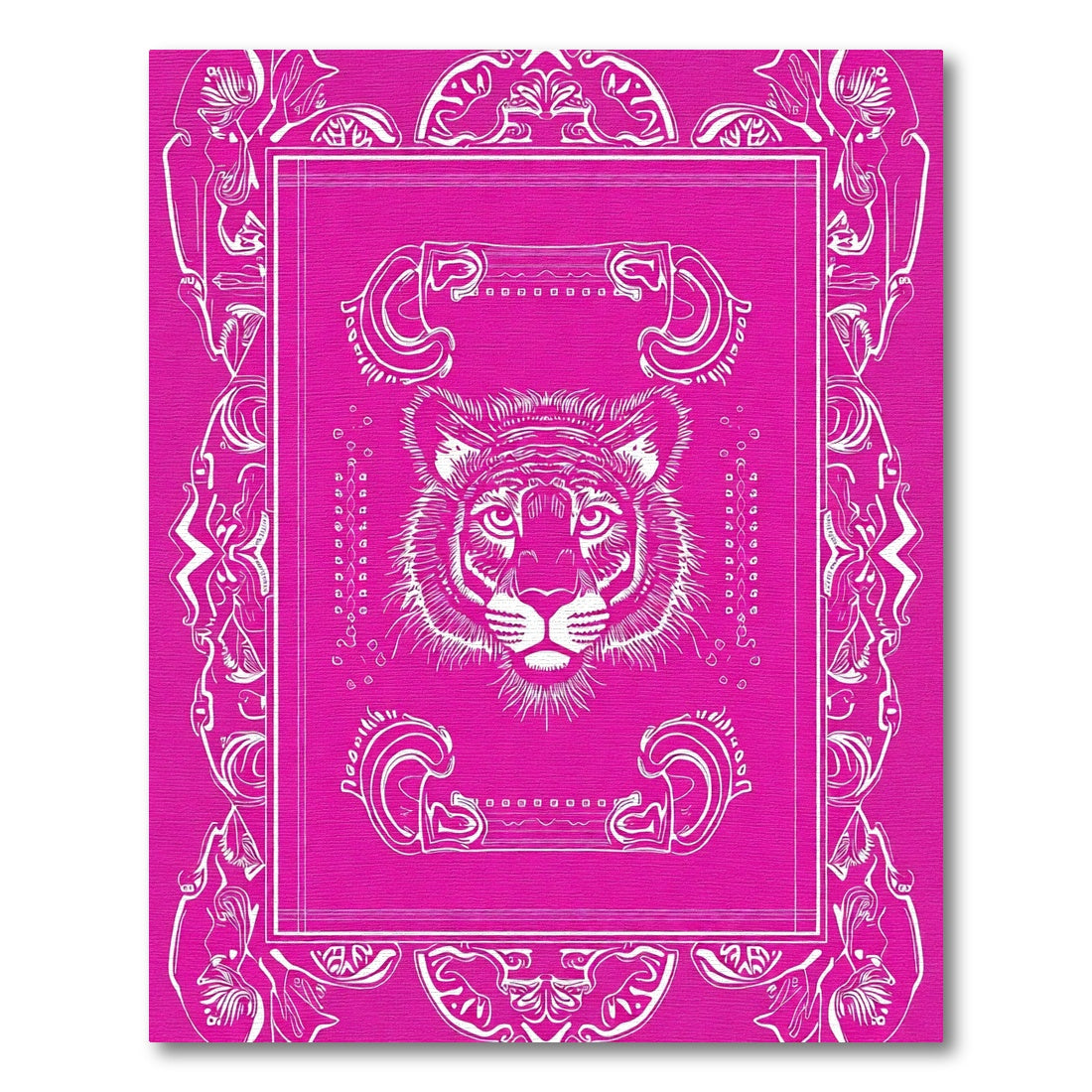 Bold Pink Tiger Emblem Frame Rug