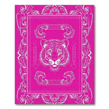 Bold Pink Tiger Emblem Frame Rug