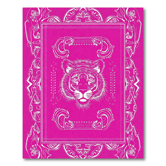 Bold Pink Tiger Emblem Frame Rug