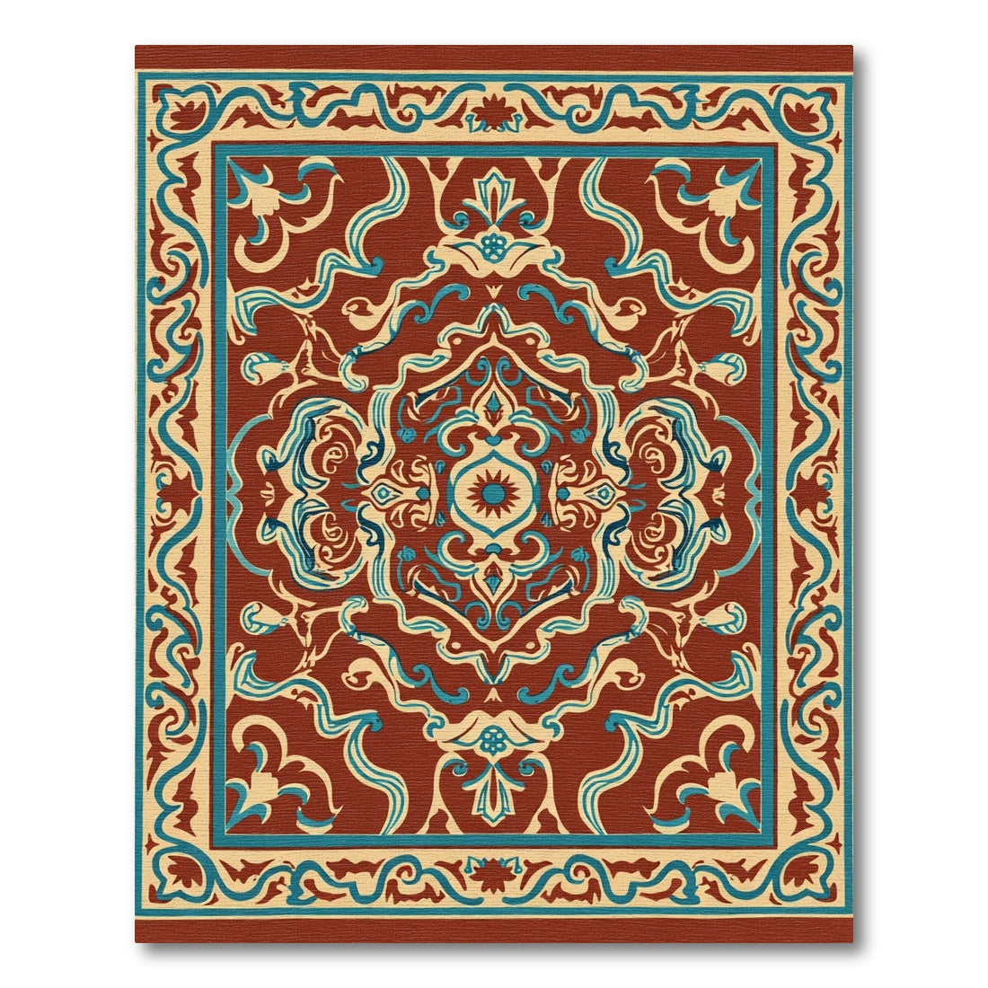 Terracotta Blue Cream Medallion Border Rug