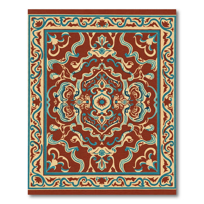 Terracotta Blue Cream Medallion Border Rug