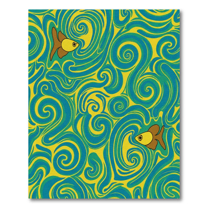 Whimsical Goldfish Swirl Teal Rug