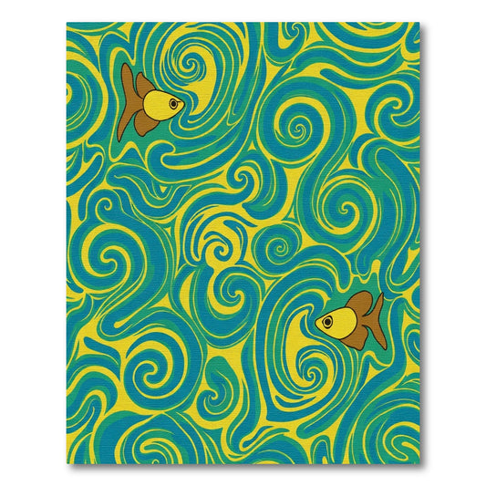 Whimsical Goldfish Swirl Teal Rug