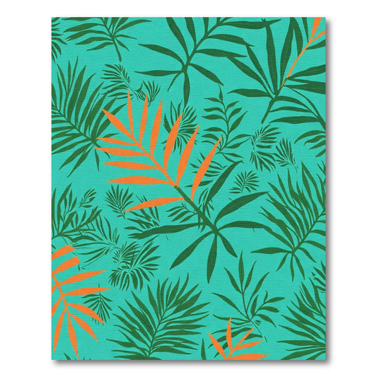 Turquoise Green Palm Leaf Ensemble Rug