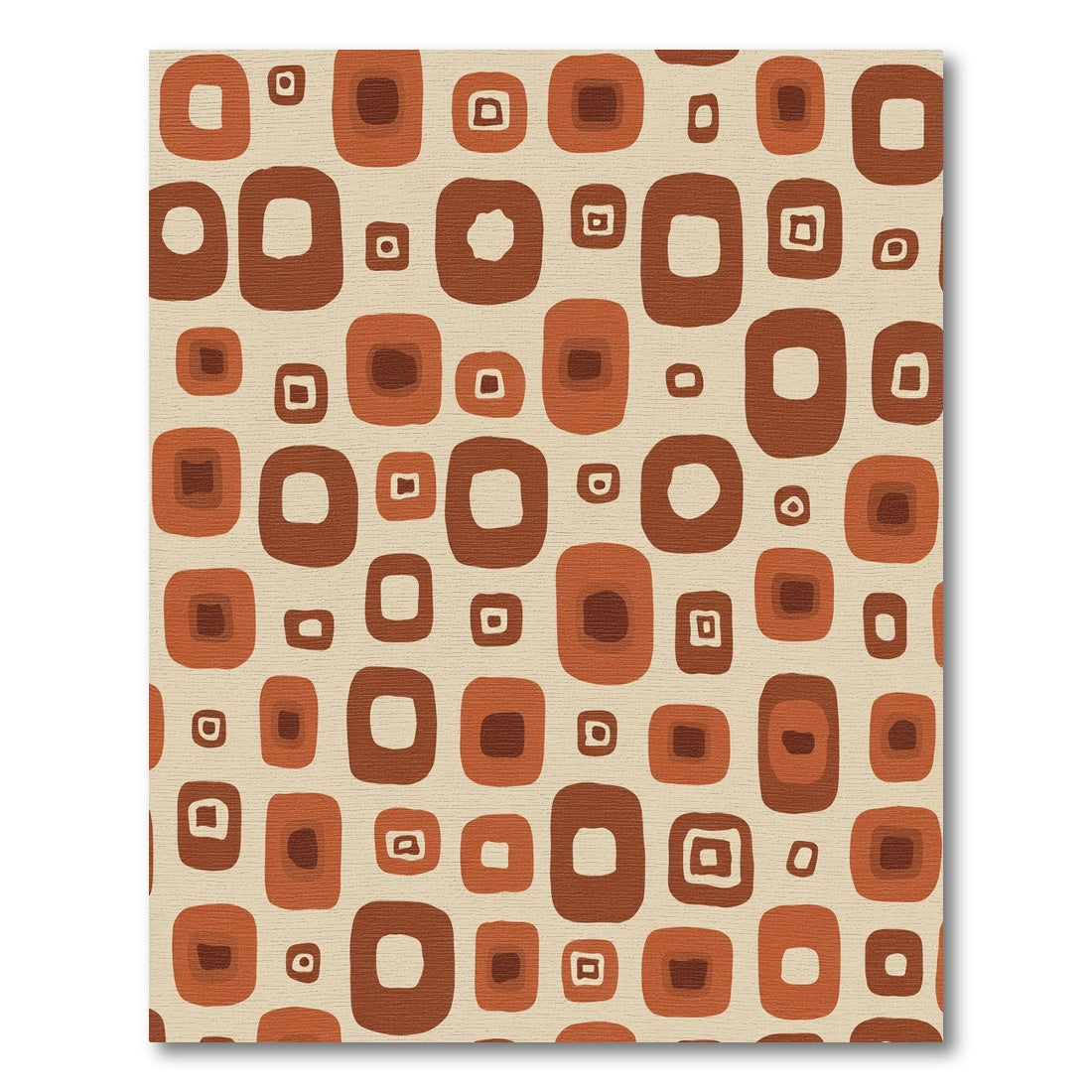 Retro Rounded Square Abstract Terra Cotta Rug