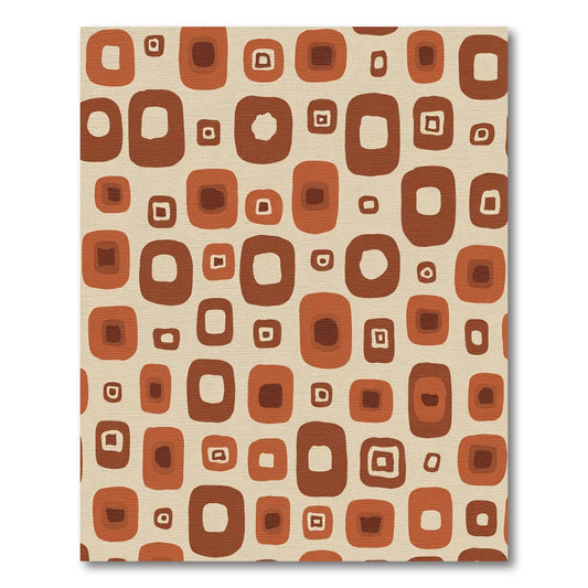 Retro Rounded Square Abstract Terra Cotta Rug