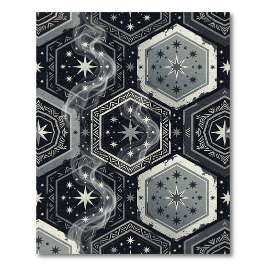 Celestial Hexagon Starry Sky Charcoal Decor Rug