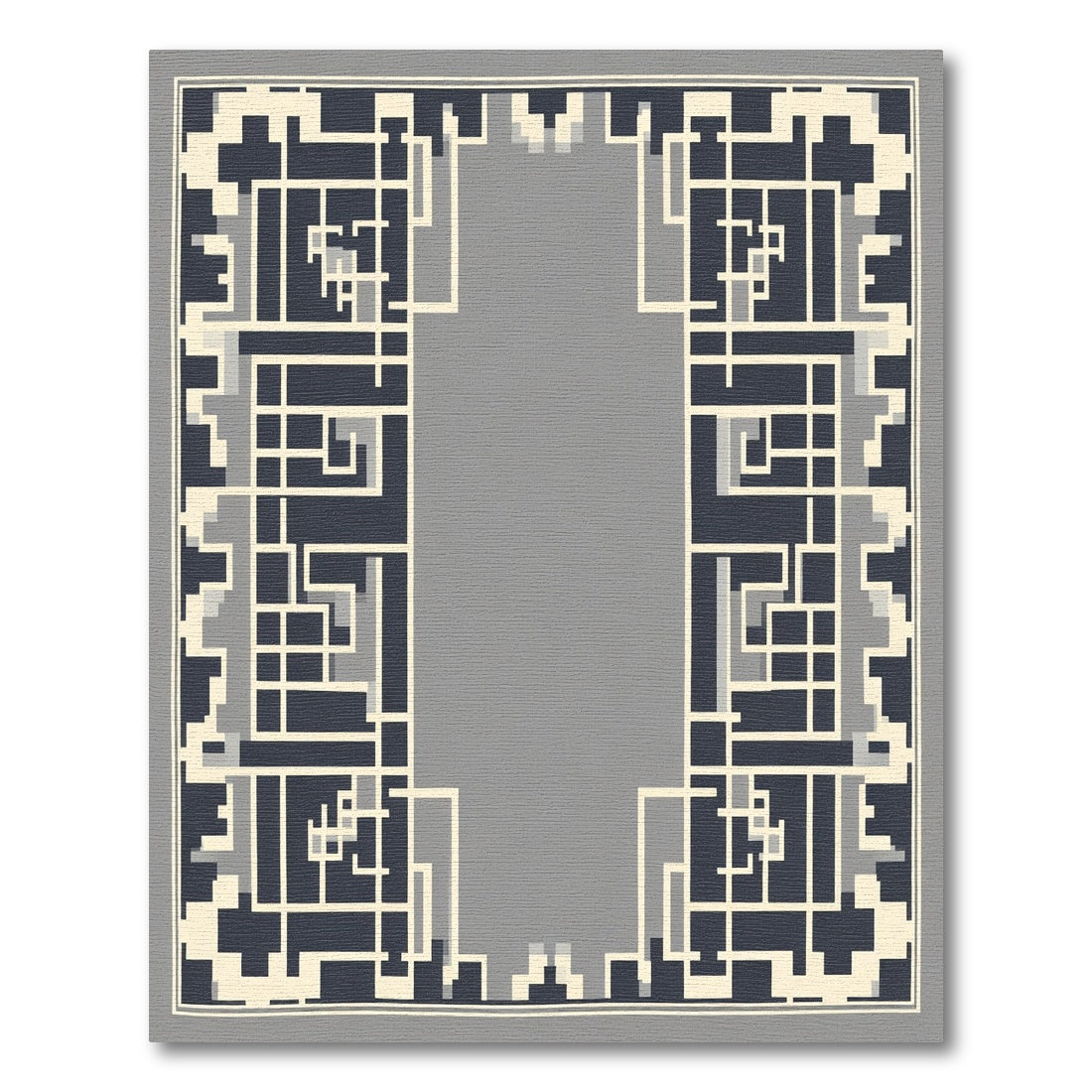 Modern Gray, Cream, Navy Geometric Frame Rug