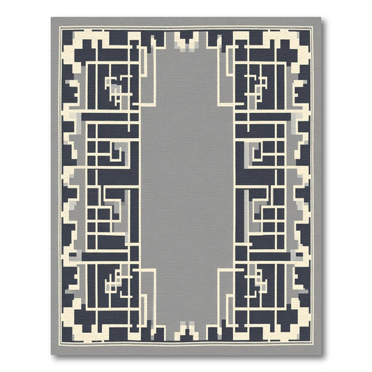 Modern Gray, Cream, Navy Geometric Frame Rug