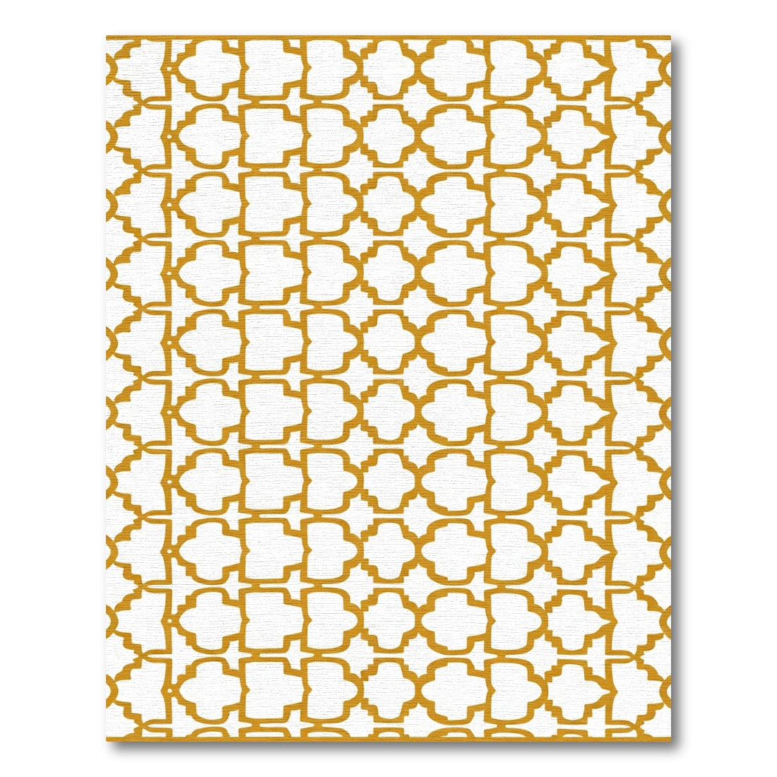 Golden Quatrefoil Geometric Grid Rug