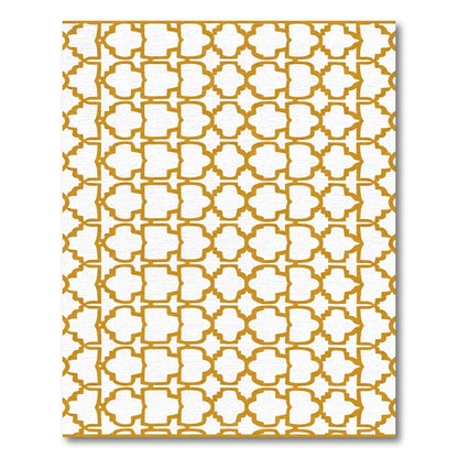 Golden Quatrefoil Geometric Grid Rug