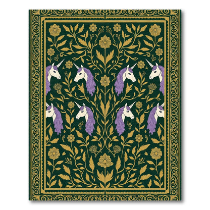Dark Green Unicorn Floral Tapestry Rug