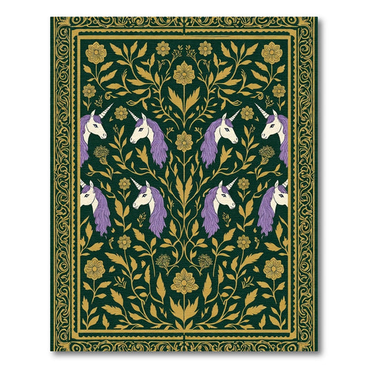 Dark Green Unicorn Floral Tapestry Rug