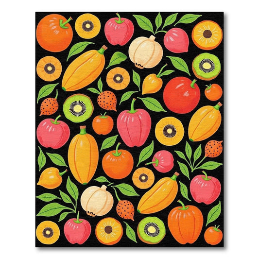 Vibrant Whimsical Fruits Vegetables Leaves Rug