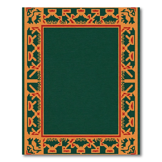 Bold Ochre Red Geometric Border Rug
