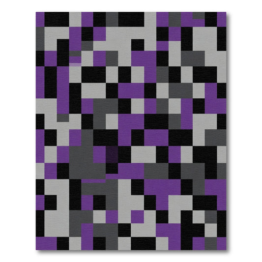Purple Black Gray Pixelated Geometric Rug