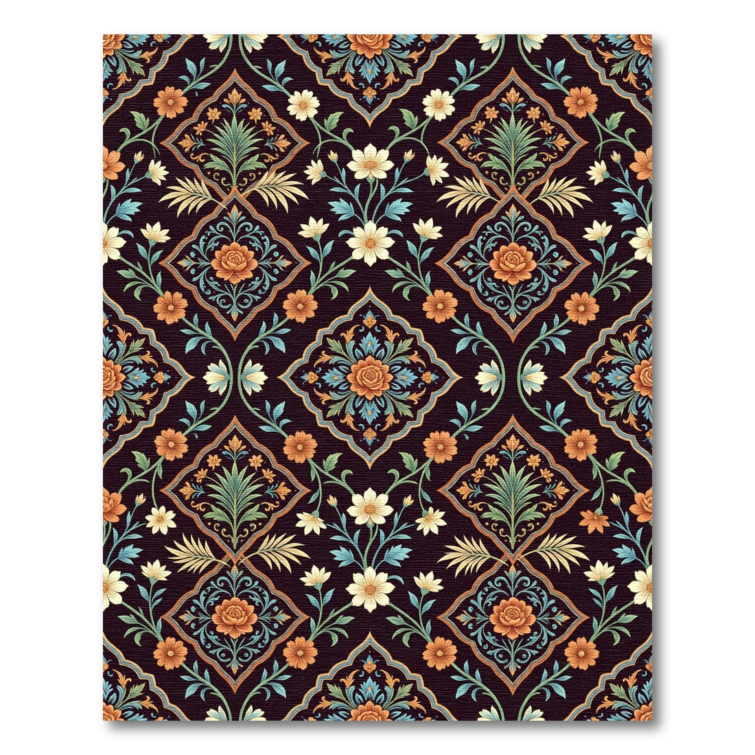 Elegant Dark Floral Diamond Damask Rug
