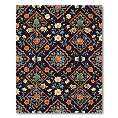 Elegant Dark Floral Diamond Damask Rug