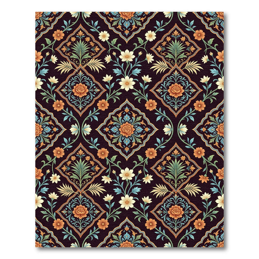 Elegant Dark Floral Diamond Damask Rug