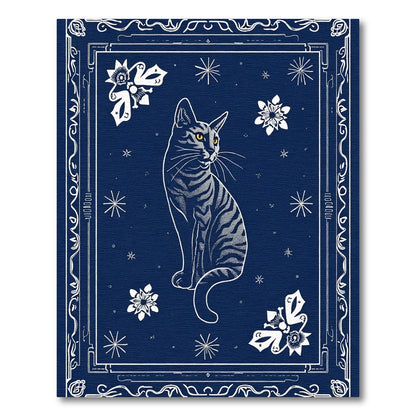 Deep Blue Tabby Cat Floral Charm Rug