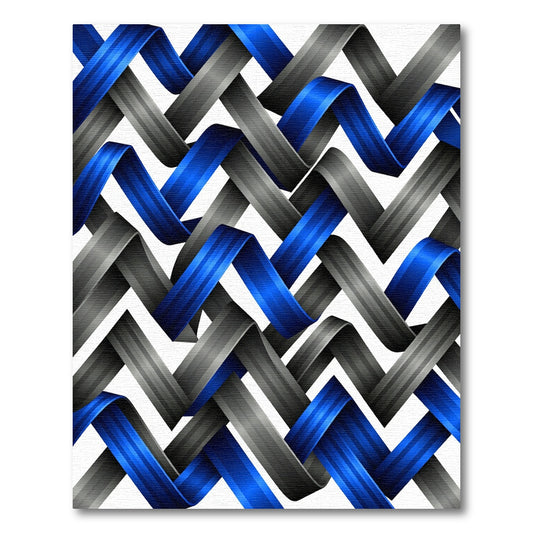 Abstract Blue and Gray Interlocking Weave Rug
