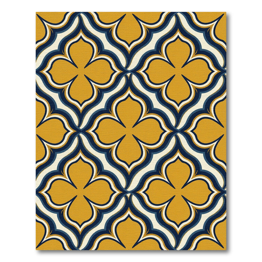 Midcentury Mustard Navy Geometric Quatrefoil Rug