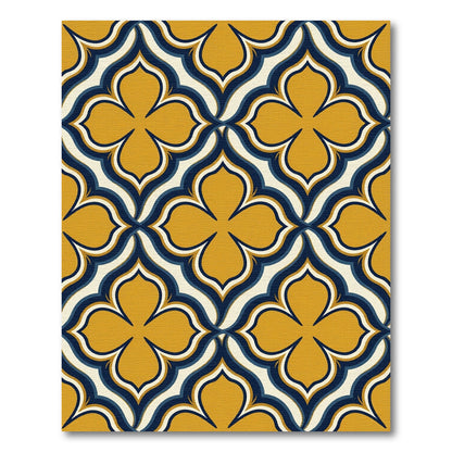 Midcentury Mustard Navy Geometric Quatrefoil Rug
