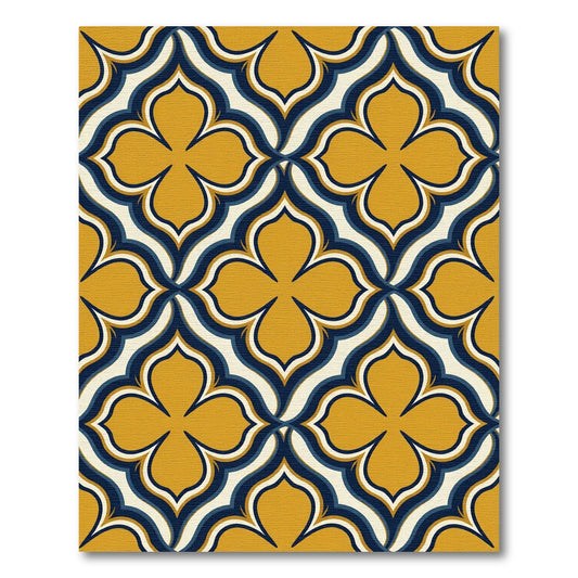 Midcentury Mustard Navy Geometric Quatrefoil Rug