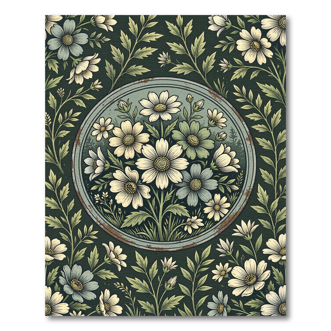 Vintage Botanical Floral Round Medallion Rug