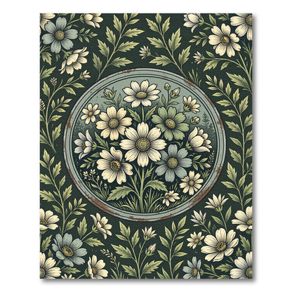Vintage Botanical Floral Round Medallion Rug