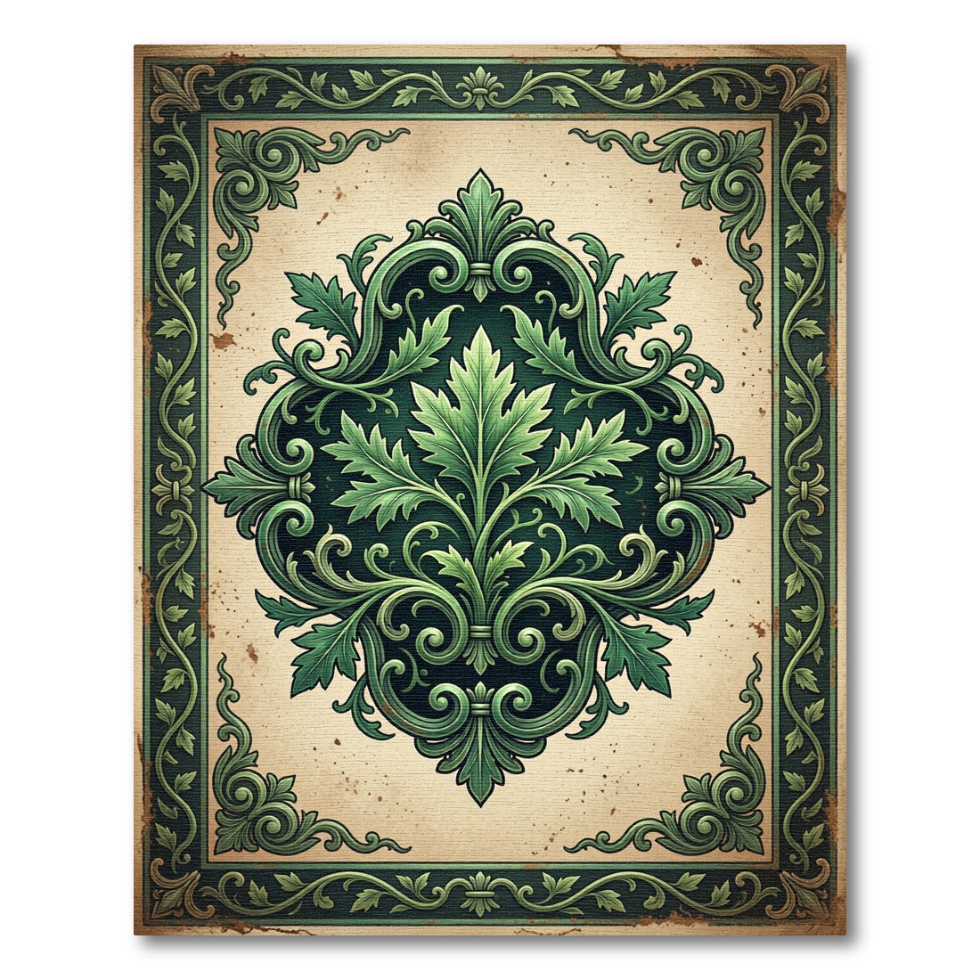 Ornate Green Victorian Floral Swirl Rug