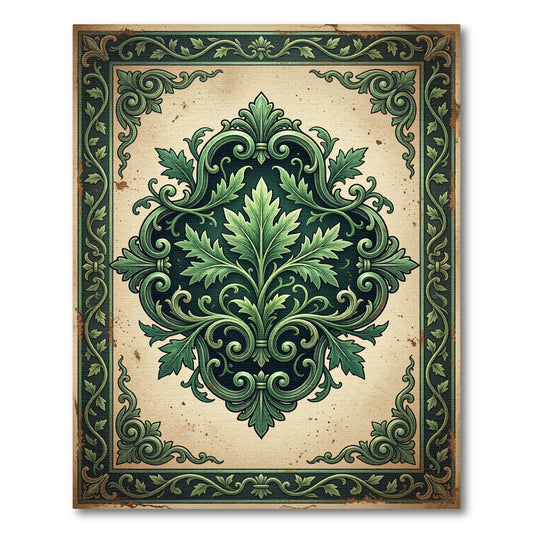 Ornate Green Victorian Floral Swirl Rug