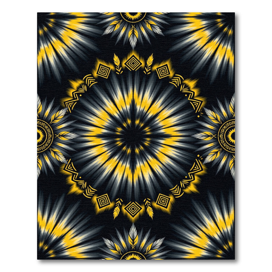 Radiant Gold Black Sunburst Feather Rug