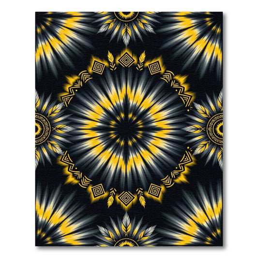 Radiant Gold Black Sunburst Feather Rug
