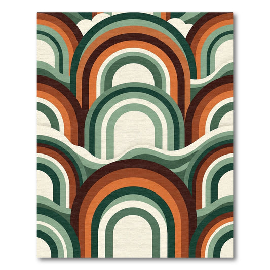 Retro Mid Century Arched Rainbow Waves Rug