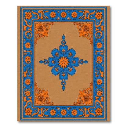 Orange Blue Floral Medallion Border Rug