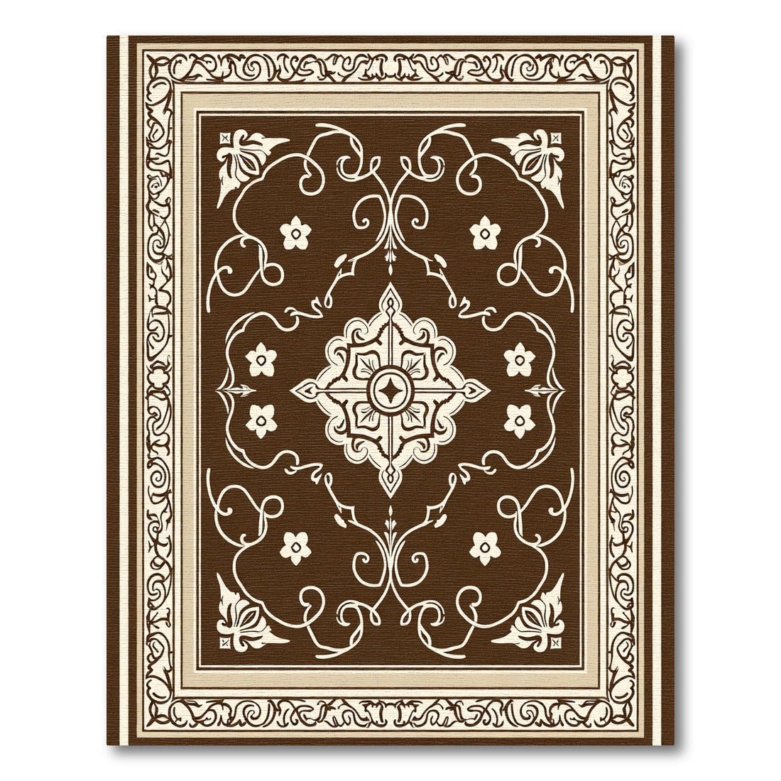 Brown Cream Intricate Floral Medallion Rug