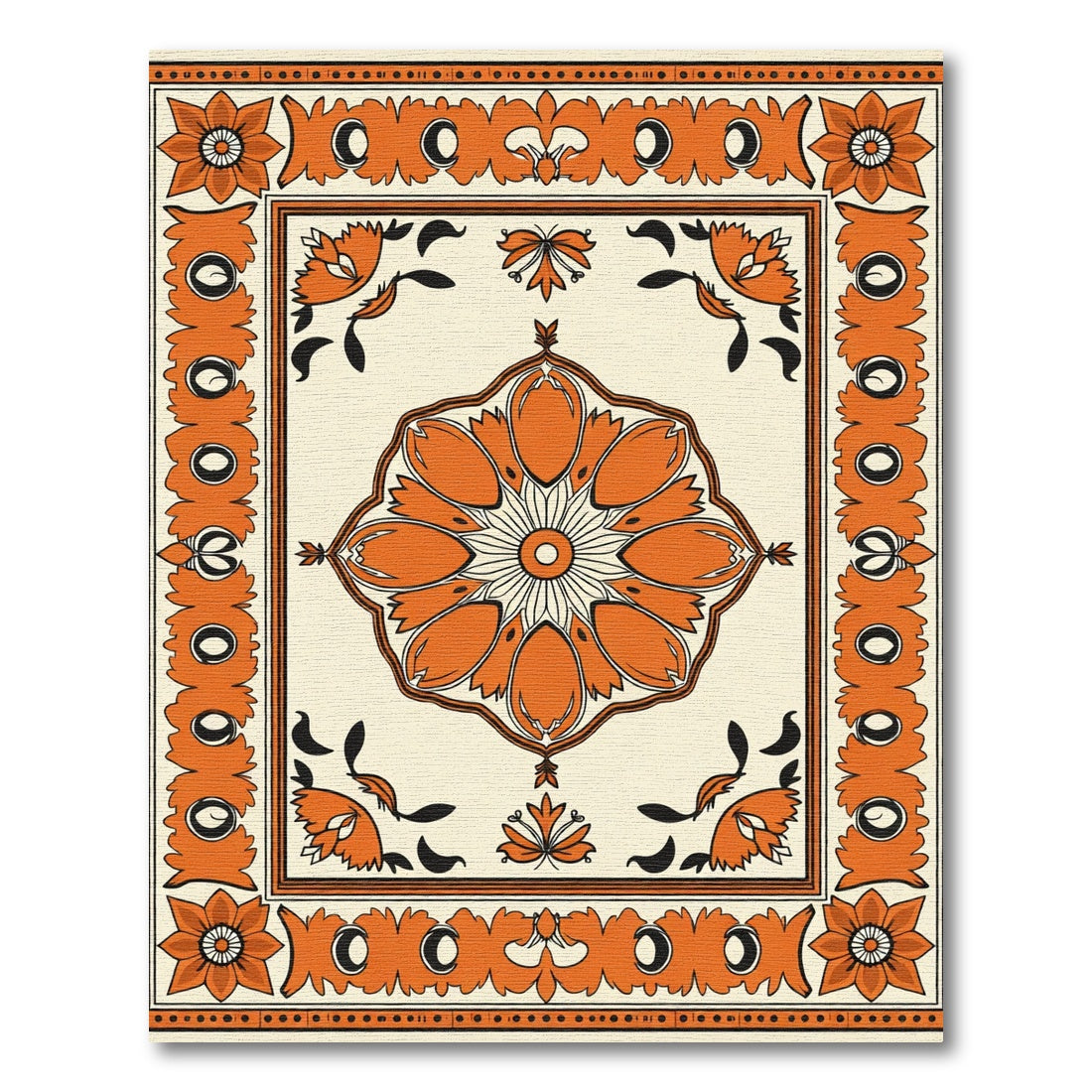 Orange Floral Medallion Border Rug