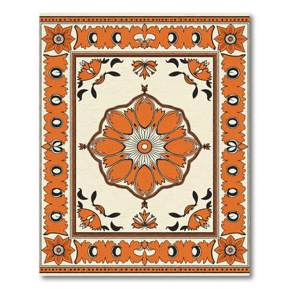 Orange Floral Medallion Border Rug