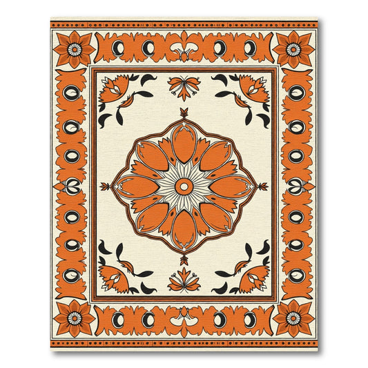 Orange Floral Medallion Border Rug