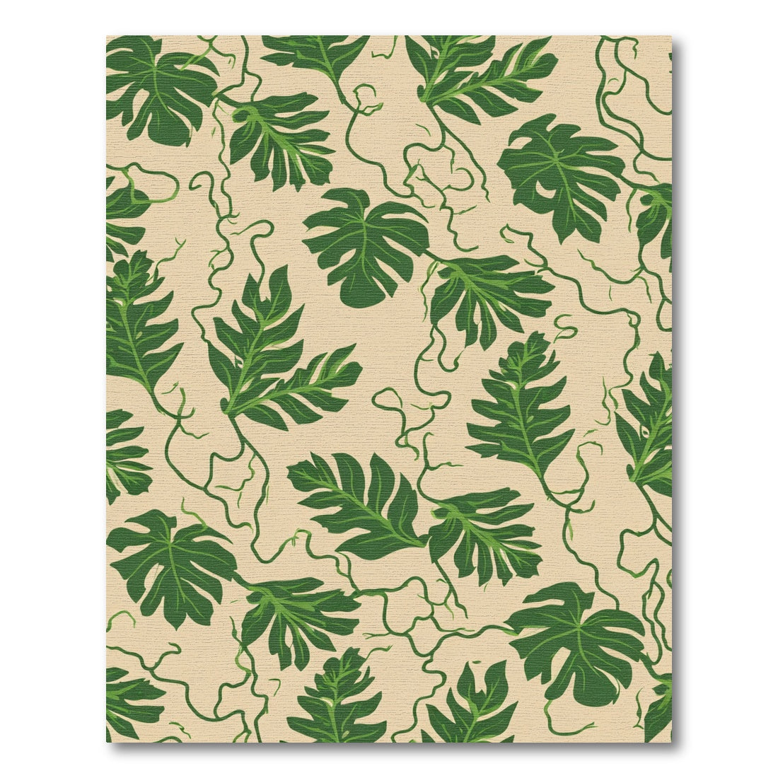 Green Leafy Vines On Beige Canvas Rug