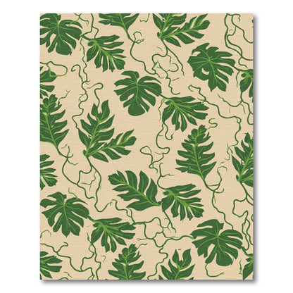 Green Leafy Vines On Beige Canvas Rug