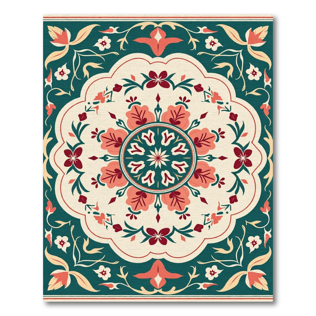 Crimson Coral Floral Arabesque Rug