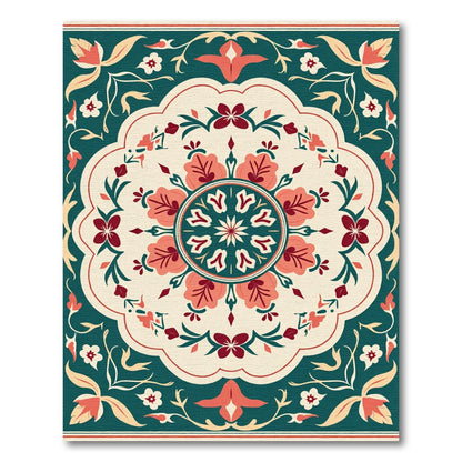 Crimson Coral Floral Arabesque Rug